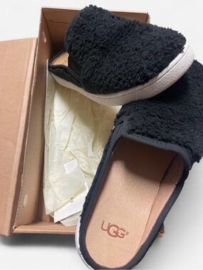 UGG Black Fuzz Slip-On Shoes